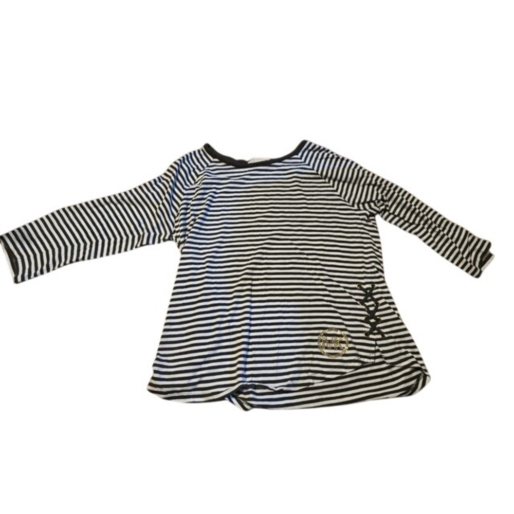 Michael Kors Striped Raglan Long Sleeve Top Side Lace Up Black White M